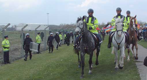 Riot and mounted gardai at Shannon airport