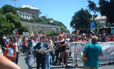 CWI banner at G8 demonstration in Genoa