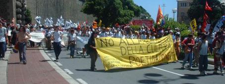 Cultural banner at G8 demonstration in Genoa
