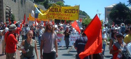 Greek banner at G8 protest in Genoa