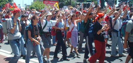 Painted hands at the G8 protests in Genoa
