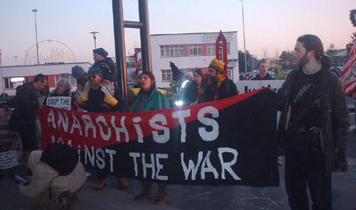 Anarchists against the War banner at Shannon